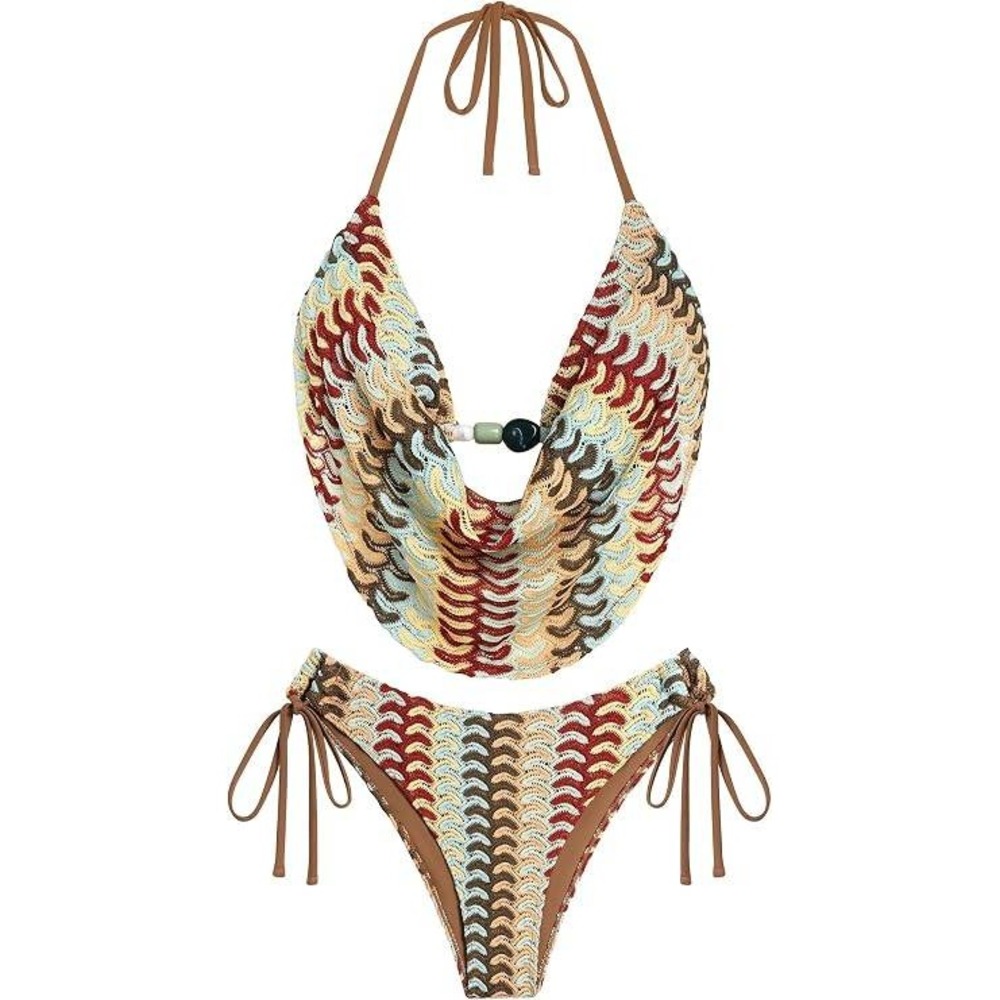 ZAFUL Womens Two Piece Bikini Set Triangle Halter Cowl Neck Swimsuit L - Picture 1 of 11